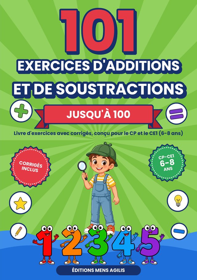Couverture : 101 Exercices d'Additions et de Soustractions · Jusqu'à 100